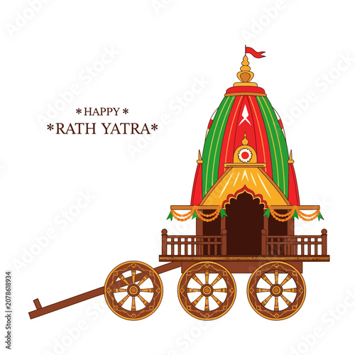 Colorfull Rath Yatra Chariot with Jagannath on White Background, Festival Concept