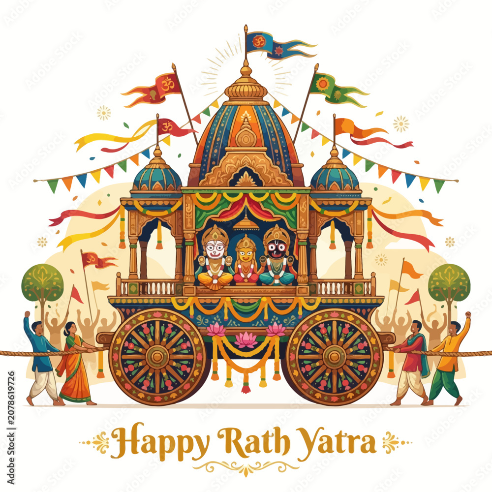 Obraz premium Rath Yatra Festival: Decorated Chariot with Deities and Devotees