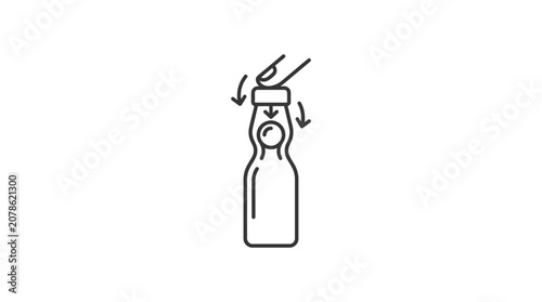 A simple line art illustration showing how to open a traditional Japanese Ramune soda bottle.