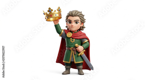 Photos Cartoon King Holding Crown Above Head.