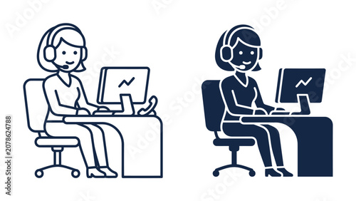Fotografía Customer Support Representative: A professional customer support representative, equipped with a headset and microphone, efficiently handles inquiries at a computer workstation