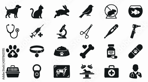 Принти на полотні Collection of veterinary medicine, pet health, and animal care icons