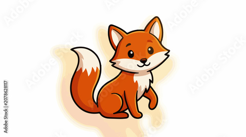 A cartoon illustration of a cute orange fox with white markings