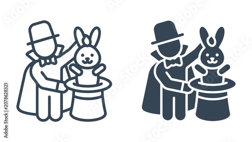 Photography Magician with Rabbit and Hat Icon Set
