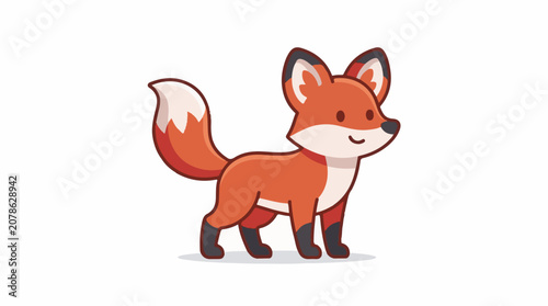 A cartoon illustration of a smiling orange fox with white and black details