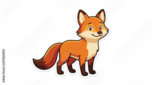 A cartoon illustration of a smiling orange fox with brown legs and tail