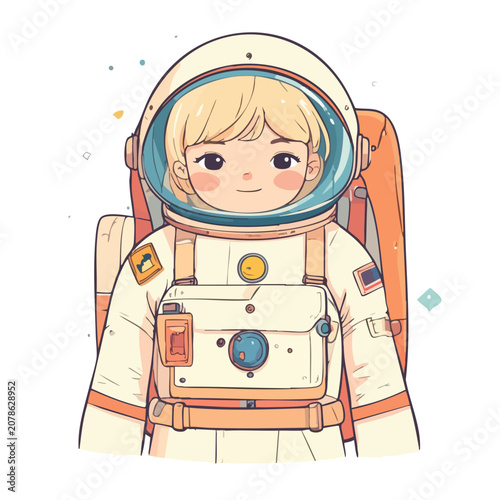 Cute Cartoon Child Astronaut Character Illustration.