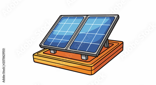 A cartoon illustration of a solar panel on a orange base