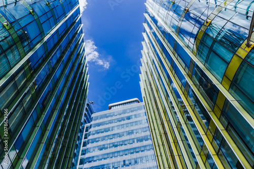 Photography Shanghai Bund Modern Office Buildings with Blue Glass Facades