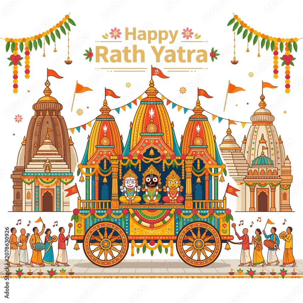 Obraz premium Rath Yatra Festival Celebration - Chariot Procession with Deities and Temples