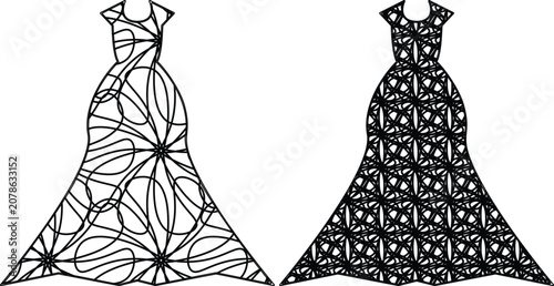 Tableau sur toile Evening gown vector mockup template featuring an artistic hand-drawn diagonal line and scribble pattern for formal fashion silhouettes