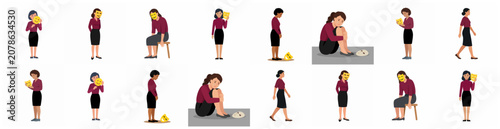 Photos Mental health concept illustration set of women hiding sadness and depression be