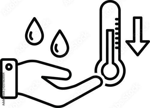 Hand Lowering Temperature with Water Drops
