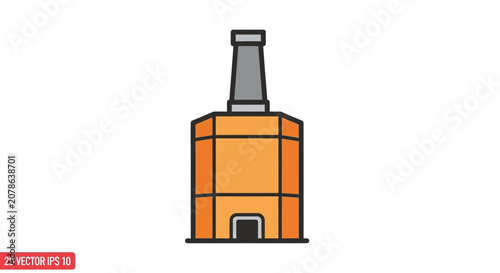 Industry Furnace Icon: Industrial Kiln, Factory Chimney, Manufacturing Plant Building