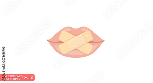 Lips Sealed with Band-Aid, Silence and Secrecy Concept, No Talking