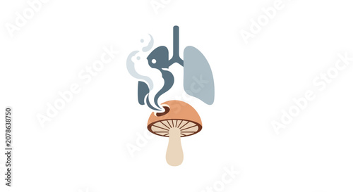 Mushroom spore cloud entering human lungs illustration