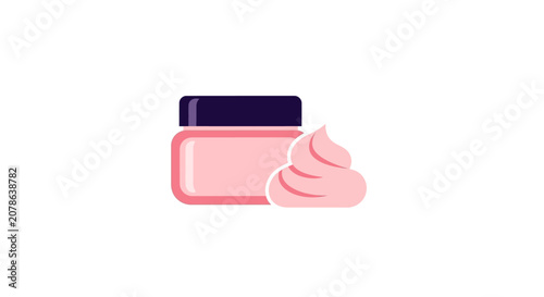 Pink Cream Jar with Swirl of Cosmetic Product on White Background