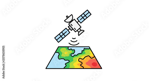 Satellite broadcasting over a topographical map with elevation data