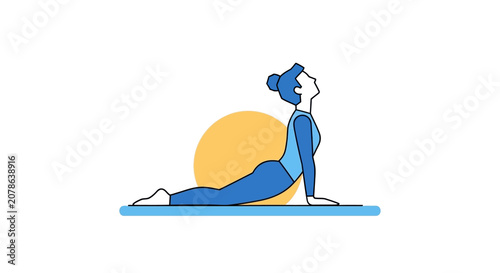 Woman performing upward-facing dog yoga pose, healthy lifestyle, exercise illustration
