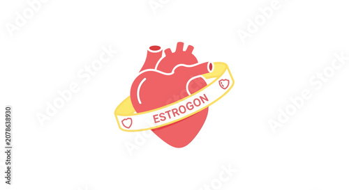Stylized Red Heart with Estrogen Ring - Health, Hormones, Love Concept