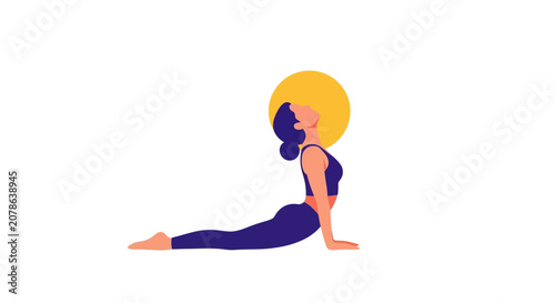 Woman doing yoga cobra pose with sun disk
