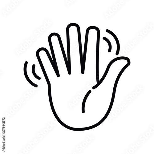 Waving Hand Line Icon. Gesture of Hello or Goodbye Outline Symbol. Friendly Greeting Sign. Editable Stroke. Isolated Vector Illustration.