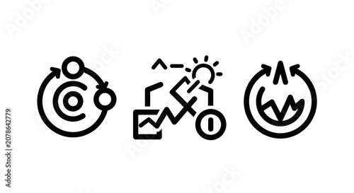 Corporate performance and circular economy icons with performance circular innovation development strategy business management interface improvement optimization analysis planning feedback