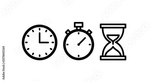 Time management and productivity icon set featuring clock stopwatch and hourglass management productivity stopwatch hourglass deadline schedule efficiency duration measurement business