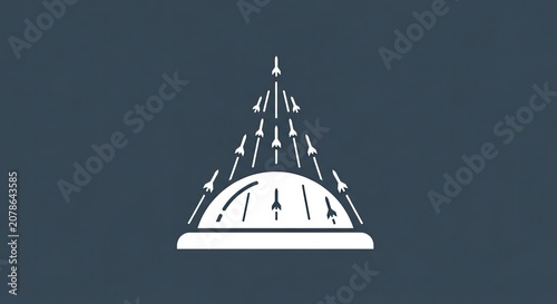 Missile defense system icon with multiple rockets launching.