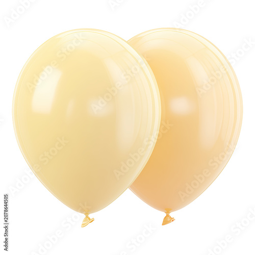 Yellow glossy balloons cluster shown isolated on white background, concept of celebration freshness joy