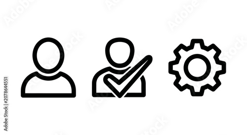 User account management and configuration system icons set with settings management configuration interface permission authorized authenticated maintenance identity personnel employee