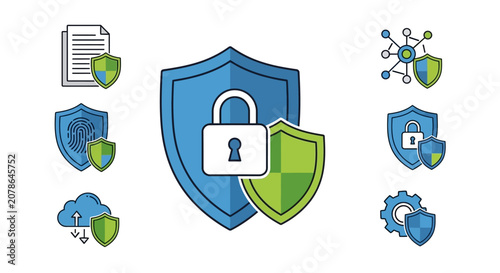 Digital Security Icons with Shield Lock.