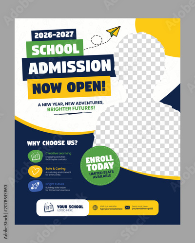 School admission flyer template, back to school social media poster, school enrollment banner, education admission flyer