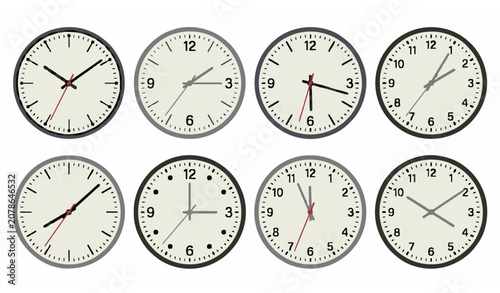 Konstfotografi Minimalist Wall Clock Template Set with Realistic Office Clock Faces and Editabl