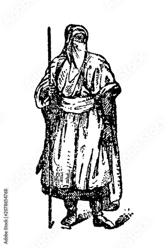 Konstfotografi Tuareg figure holding a staff, exuding mystique and tradition, old vintage illustration, 1897