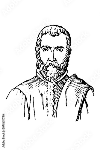 Cuadro en lienzo Tintoretto, bearded Italian Renaissance painter, pensive expression, period attire, old vintage illustration, 1897