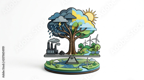 Foto Tree of Life Balancing Pollution and Nature on Scales.