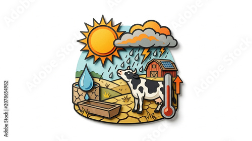 Billede på lærred Farm animal cow experiencing diverse weather conditions illustration
