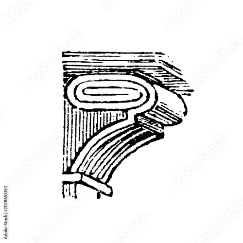 Tableau sur toile Classical architectural column capital, displaying intricate linework and design elements, old vintage illustration, 1897