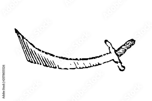 Konstfotografi Curved scimitar with ornate hilt and wide blade, old vintage illustration, 1897