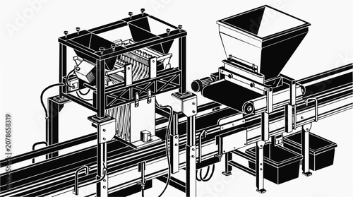 Automated industrial automation assembly line with conveyor belt and manufacturing machinery for commercial herb propagation and greenhouse production