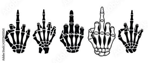 Skeleton Hand Middle Finger Vector Set, Bone Hand Gesture Illustrations, Halloween Skeleton Bone Hand Rude Middle Finger Gesture for Tattoo and Sticker Design