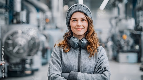 Confident Female Blue Collar Technician Leading Modern Industrial Workplace