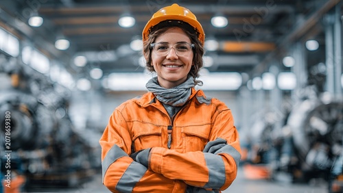 Confident Female Blue Collar Technician Leading Modern Industrial Workplace