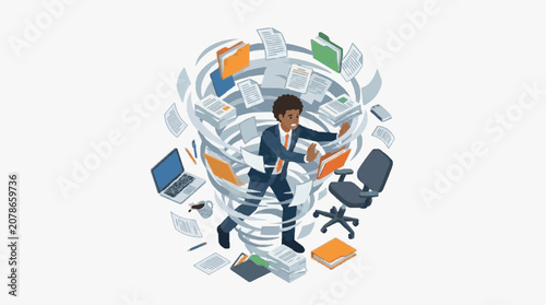 Fotografie Stressed Business Professional Overwhelmed by Workload.