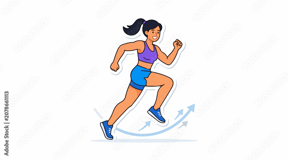 Fototapeta premium A woman in workout gear runs with motion lines