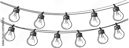 Obraz na plátně Hand-drawn of a string of vintage incandescent light bulbs on a white background