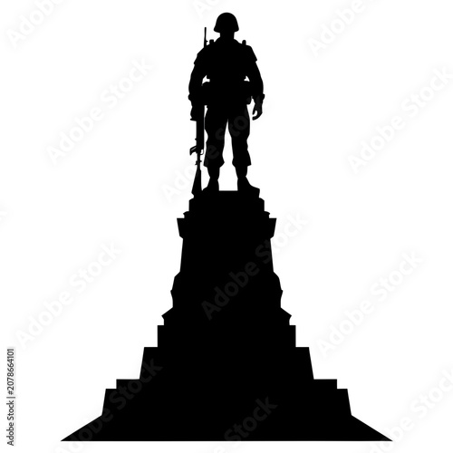 Soldier Silhouette, Military Icon, Black Vector Graphic, Army Monument Illustration