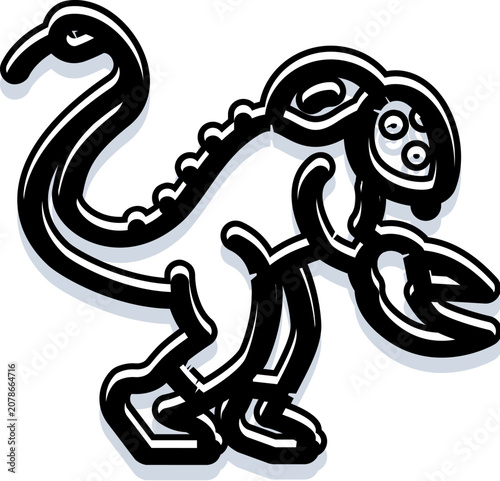 Fotografia Stylized black and white alien creature featuring a segmented body, long serpent