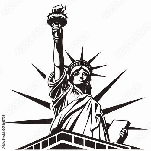 Statue of Liberty icon, black and white vector, liberty torch symbol, freedom illustration